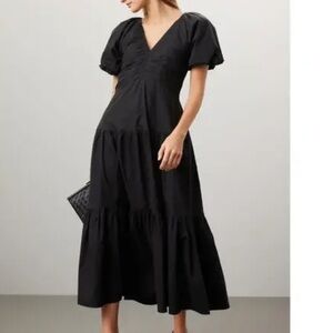 Club Monaco Midi Black Poplin Puff Sleeve Dress
